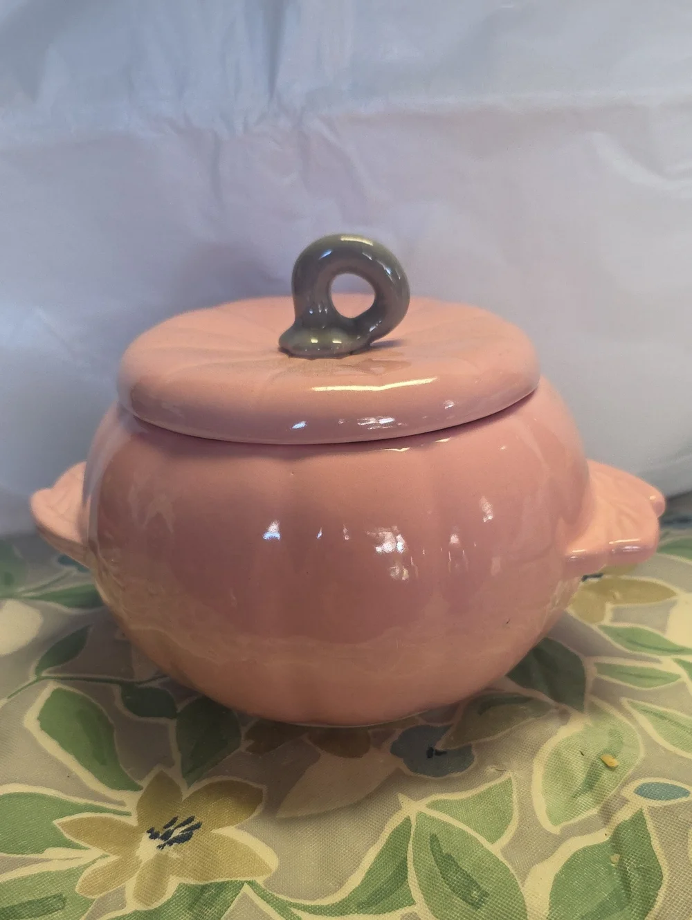Vintage Hoenig Of California Pink Ceramic Lidded  Jar with Gray Handle